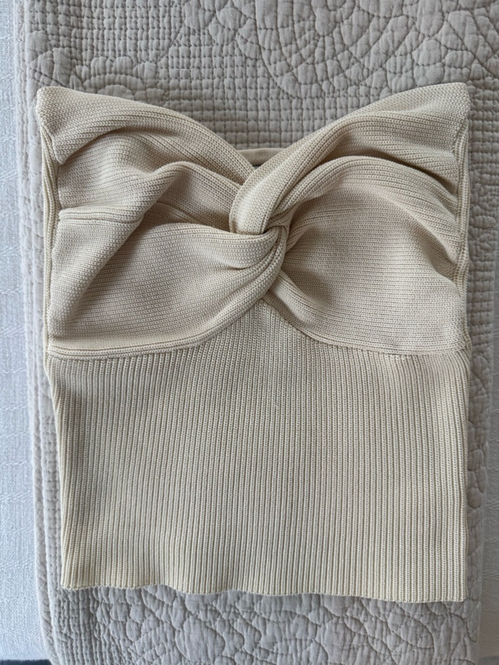 DISSH Cream Twist-Front Strapless Ribbed Crop Top - Picture 2 of 5
